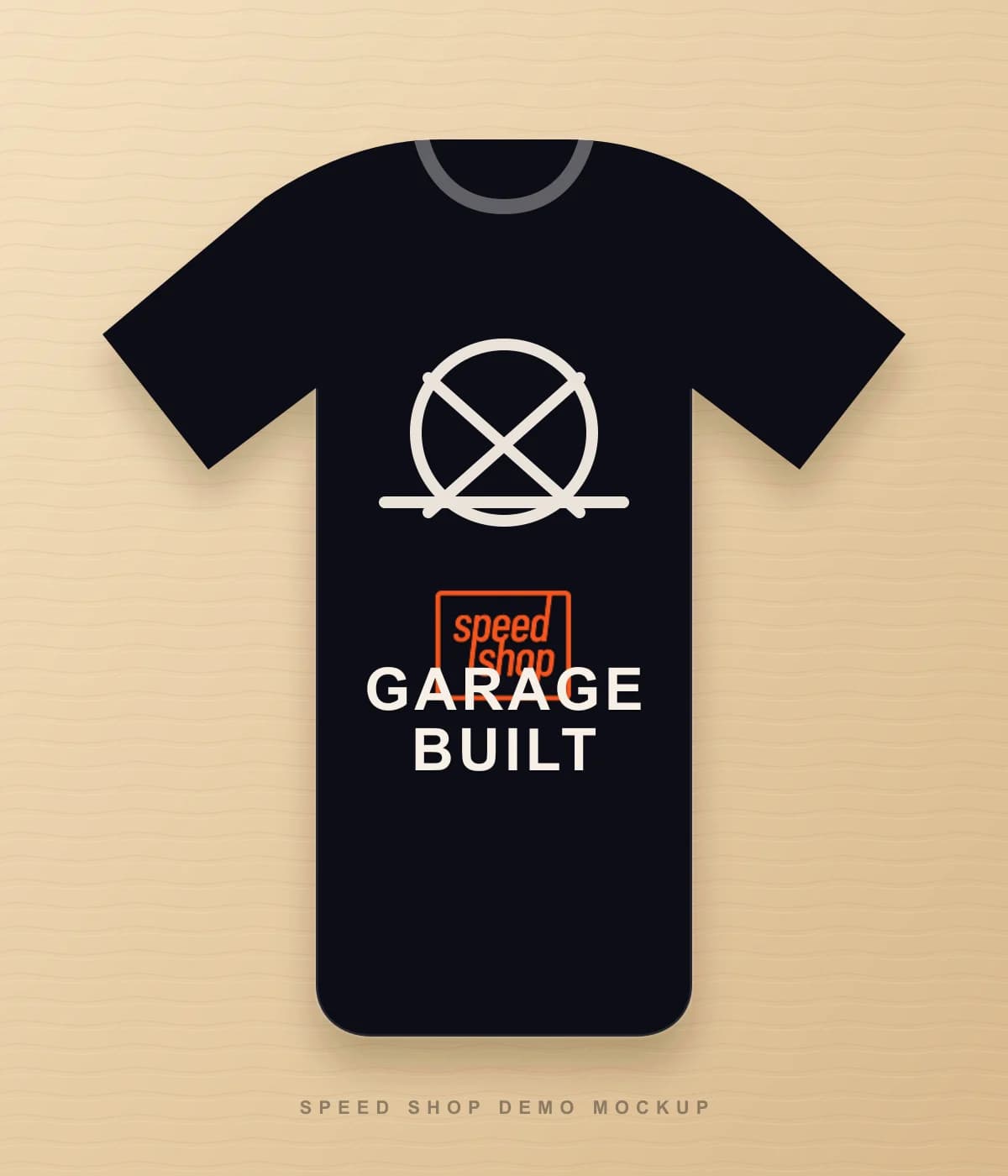 Mockup Speed Shop de camiseta preta Garage Built