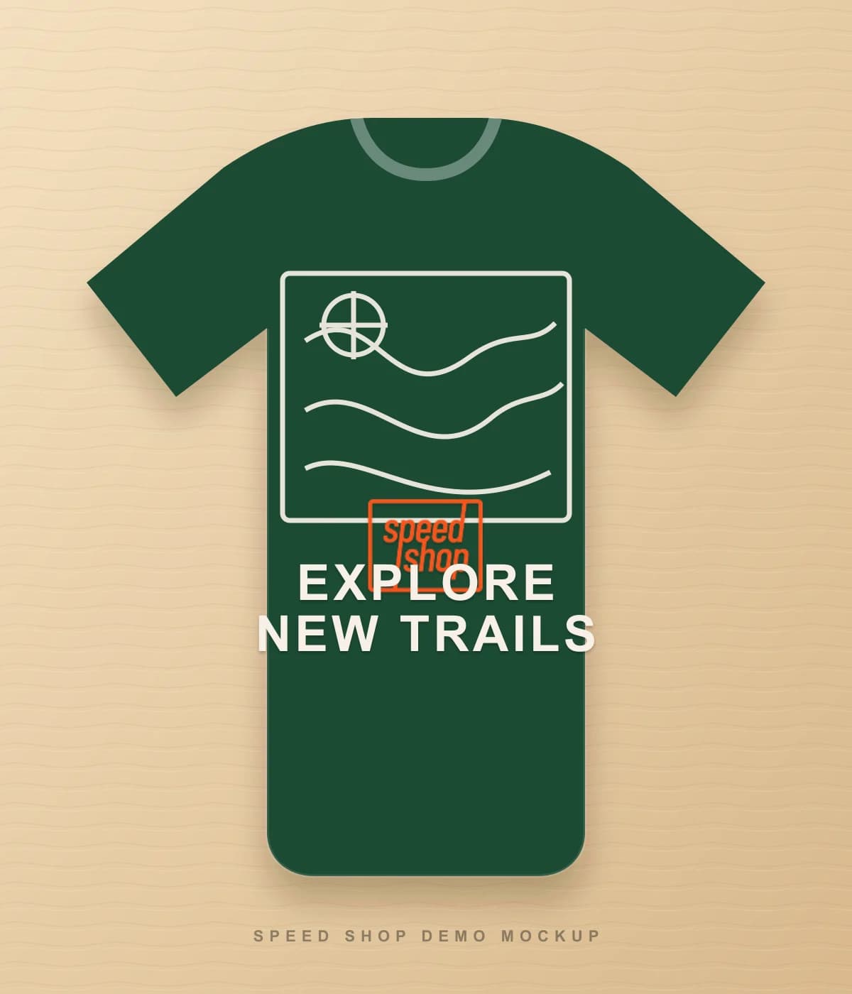 Mockup Speed Shop de camiseta verde Explore New Trails